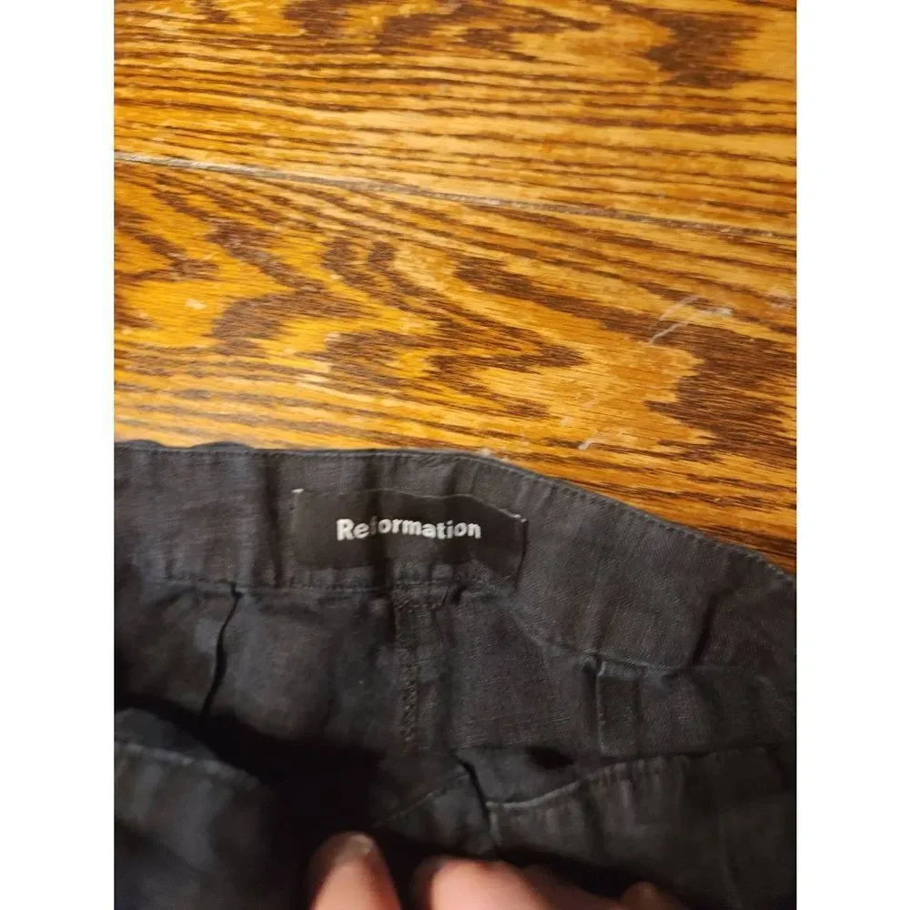 REFORMATION 100% Linen High Waisted Belted Saylor Pants in Black sz 6